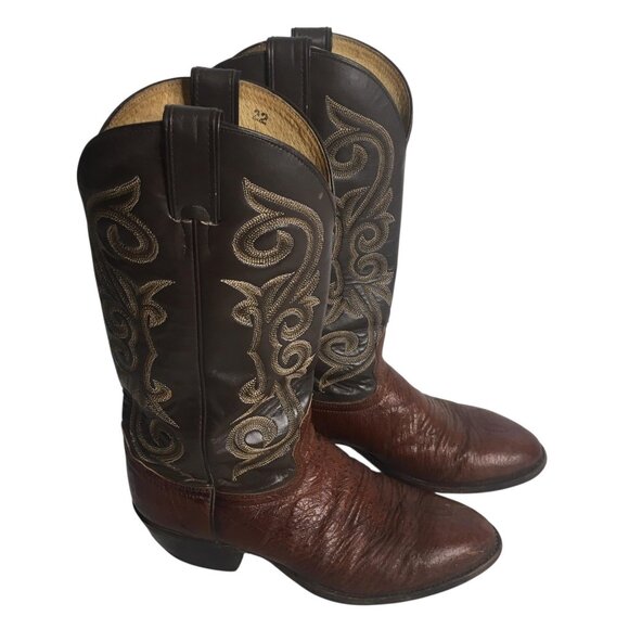 Nocona Boots Cowboy Boots Mens Size Brown Leather Embroidered
